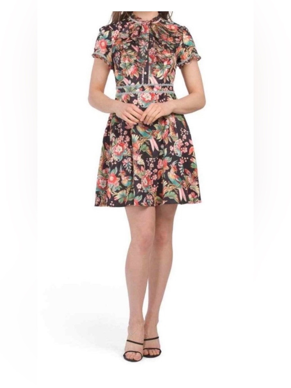 Dalia MacPhee Tropical Print Dress with Pussybow